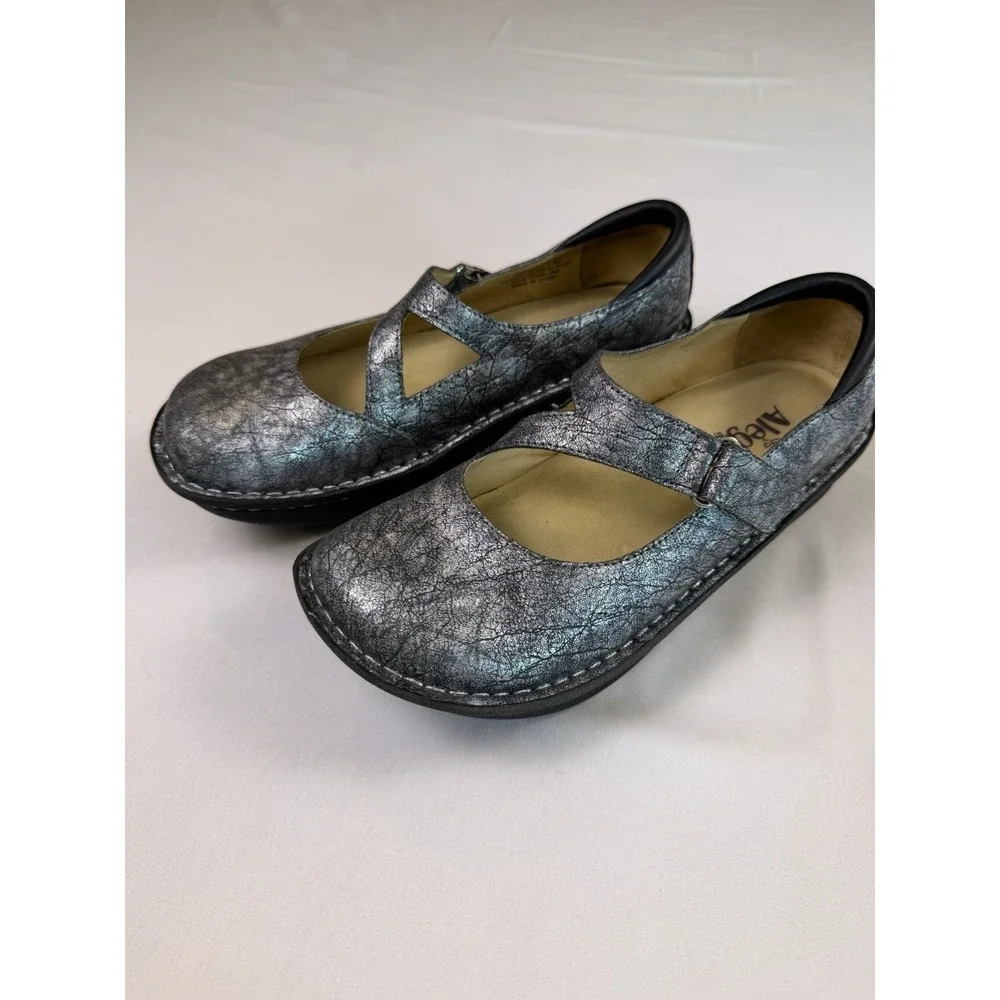 Alegria Dayna Disco Desert Silver Leather Mary Jane DAY-565 Sz 38 Comfort Size 8